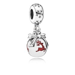 Pandora Christmas Ornament Silver Dangle - Timeless Elegance with Red Enamel