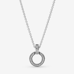 Sterling Silver Double Circle Pendant Necklace