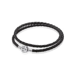 Sterling Silver Black Braided Double-Leather Charm Bracelet