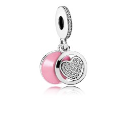 Pandora Devoted Heart Dangle Charm in Pink